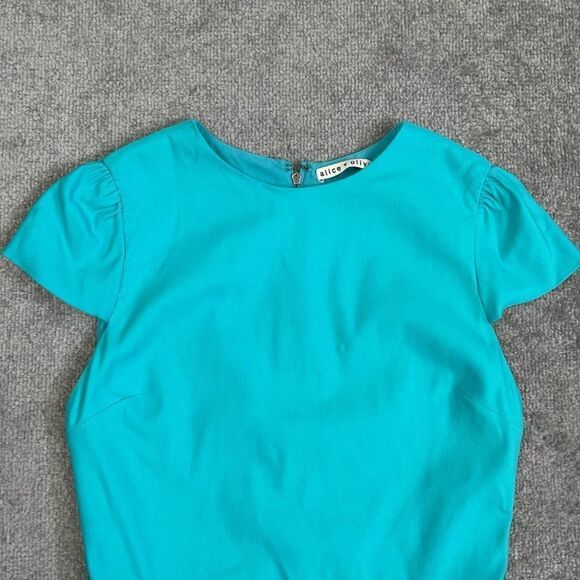 Alice + Olivia Women 4 Blue Turquoise May Zipper Mini Cocktail Dress Short Sleev - Picture 2 of 7